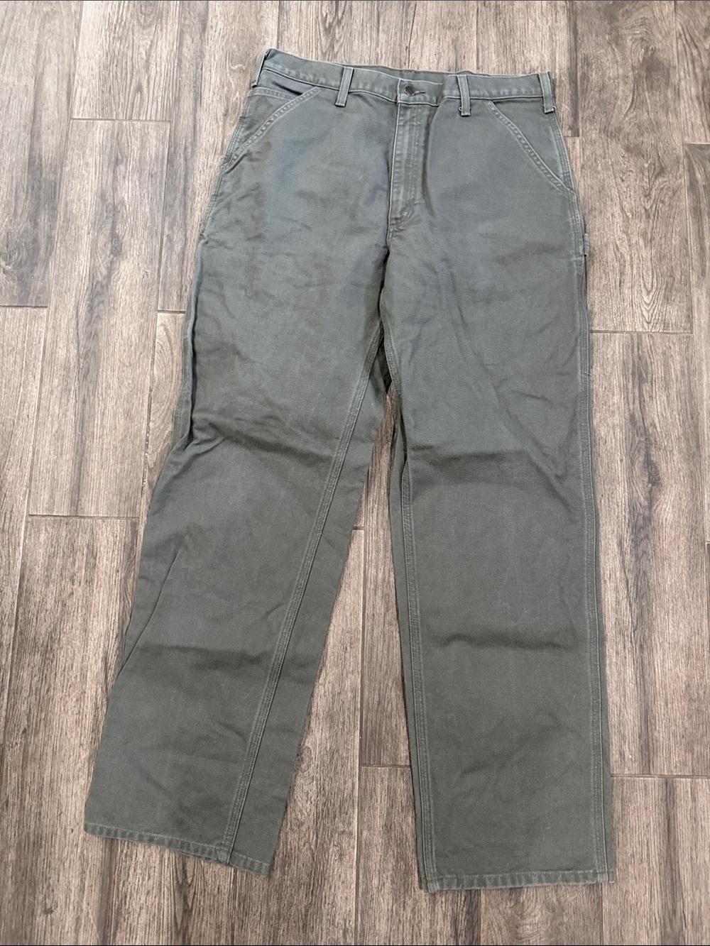 Carhartt Olive Green Utility Dungaree Fit Cargo Pants - Picture 2 of 5